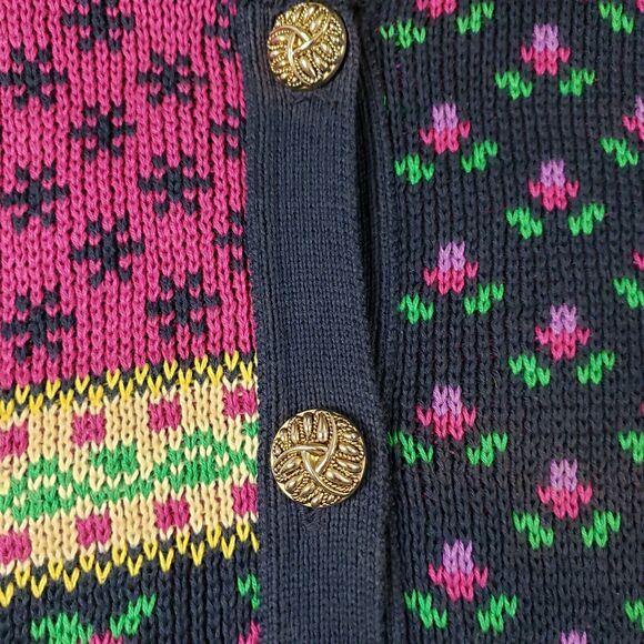 Vtg Bonnie Noble SIZE S / M Abstract Cozy Grandma Floral Button Down Sweater - Picture 3 of 10